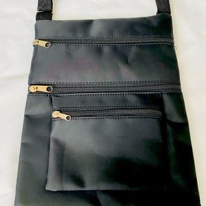 Nylon Slim Crossbody with 4 Zippered Compartments.  Travel/Hiking/Camping EUC